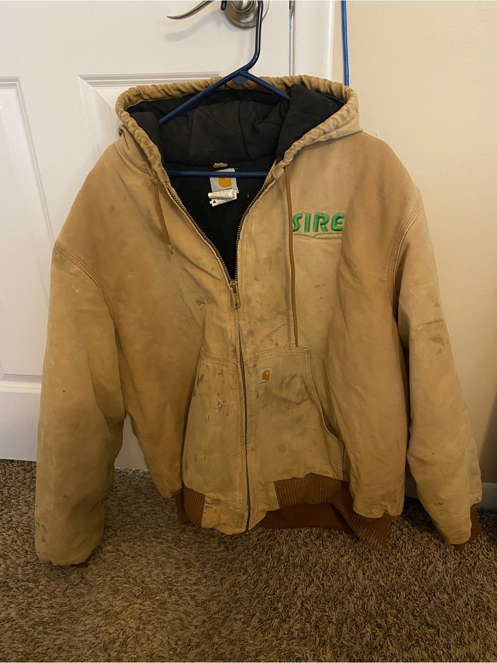 VTG Carhartt Distressed Canvas Hooded Active Jacket Tan Brown 2XL
